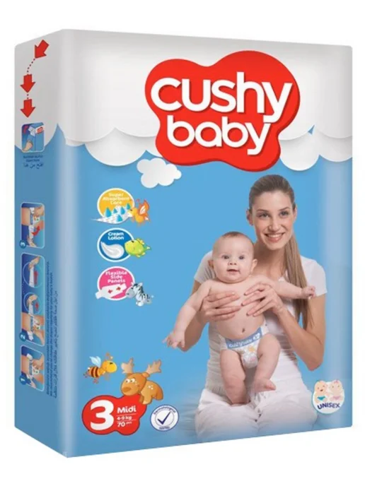 Cushy Baby Подгузники детские 3 Midi 4-9 кг 70 шт, 49 кг, 70 шт