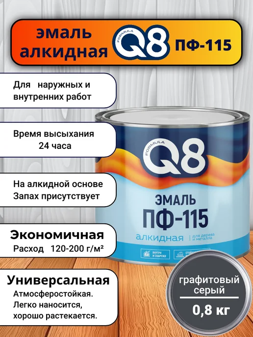 Formula Q8 Эмаль для металла и дерева ПФ-115 Графит серый 1,8 кг, 1,8 кг