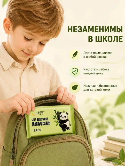 Влажные салфетки мини карманные 8 уп х 8 штук в сумку, 64 шт, фото 7