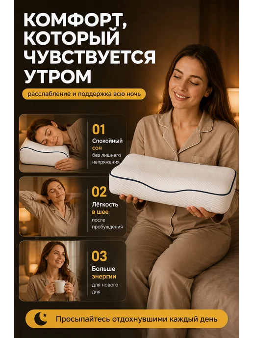 Фомлайф Подушка ортопедическая для сна с эффектом памяти 60х40, 60x40, фото 3