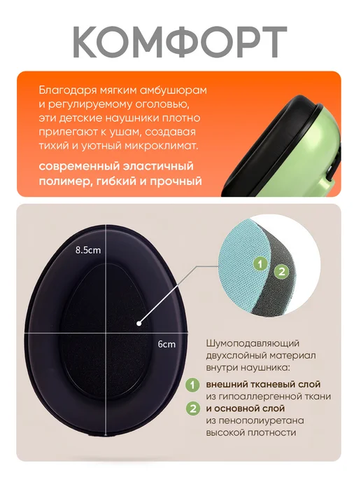 Наушники противошумные детские, зеленый, фото 3