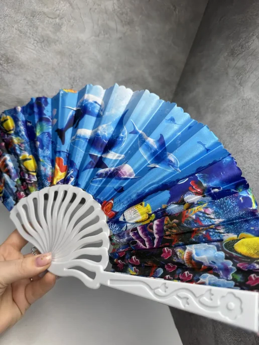 LILYTOYS Веер складной декоративный без выбора рисунка, голубой, фото 3