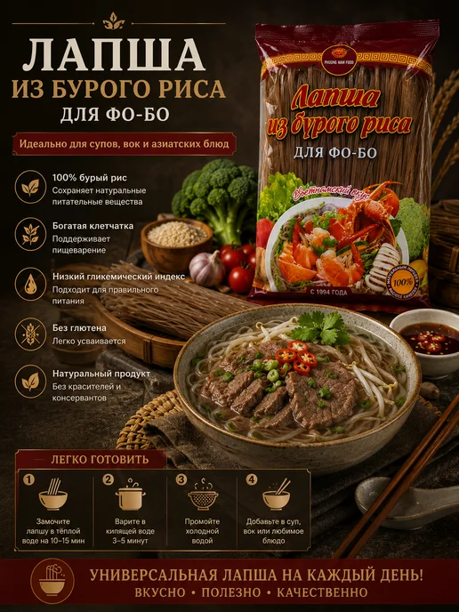 Бататовая стеклянная лапша Phuong Nam 500г x 2шт, 500 г, 2 шт, фото 3