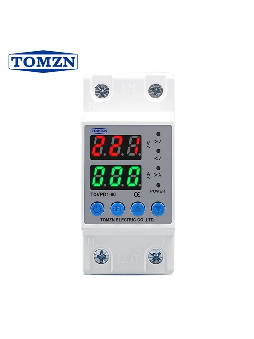 Реле контроля напряжения TOMZN TOVPD1-60-EC с защитой от перегрузки по току и перенапряжения 60 А / Защитное устройство в DIN рейку, Автоматический выключатель 60A