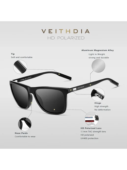 Солнцезащитные очки VEITHDIA VT6108, оправа Original Package, вариант, фото 5