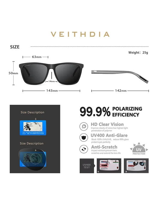 Солнцезащитные очки VEITHDIA VT6108, оправа Original Package, вариант, фото 6