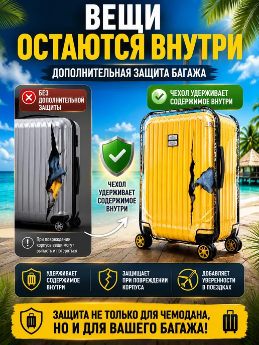 LYVRO Прозрачный чехол на чемодан с липучкой, прозрачный, фото 4