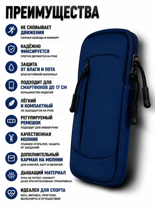 GuL Спортивный чехол на руку для телефона и мелочей, синий, фото 2