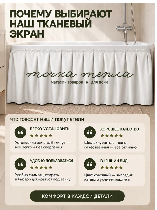COSA PER LA CASA Экран под ванну тканевый 160х60 серый без оттенка, 160x60, фото 4