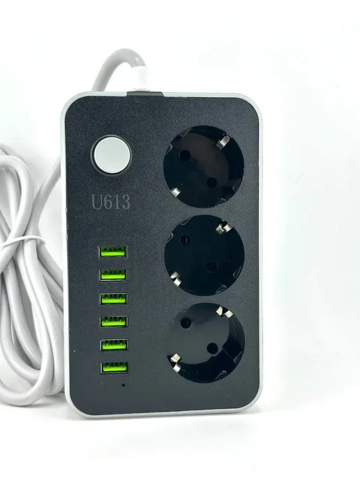 АР1704 Удлинитель с USB 6 портов 3 розетки сетевой фильтр 2м, 2 м, фото 4