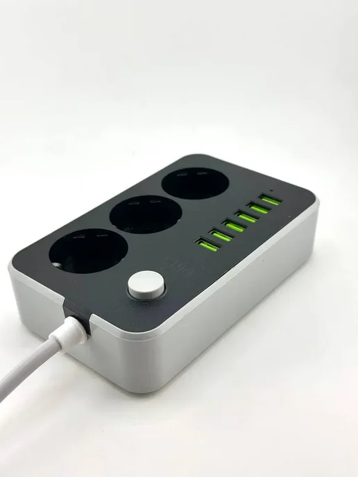 АР1704 Удлинитель с USB 6 портов 3 розетки сетевой фильтр 2м, 2 м, фото 5