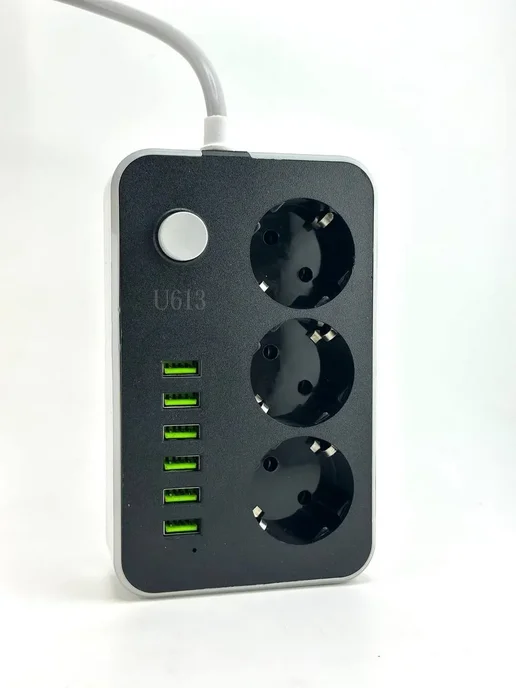 АР1704 Удлинитель с USB 6 портов 3 розетки сетевой фильтр 2м, 2 м, фото 7