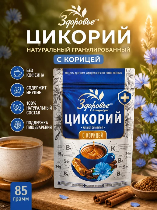 Цикорий Здоровье Цикорий растворимый гранулированный с корицей 85 гр, 85 г