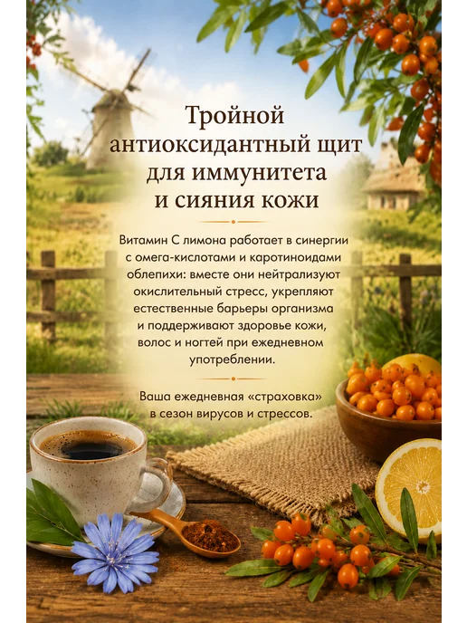 Бабушкин хуторок Цикорий растворимый лимон и облепиха без кофеина 100 гр, 100 г, фото 3