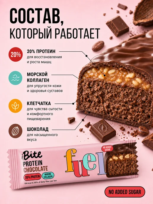 SEA.NATURAL Батончики протеиновые Bite Шоколад 4 шт по 50г, 4 шт, 50 г, фото 2