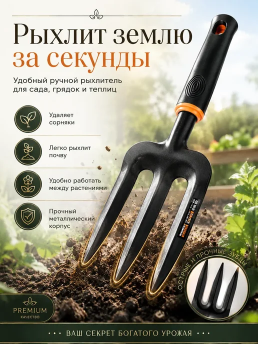 ЖК88 Ручной садовый рыхлитель 3 зубца для прополки почвы, вариант