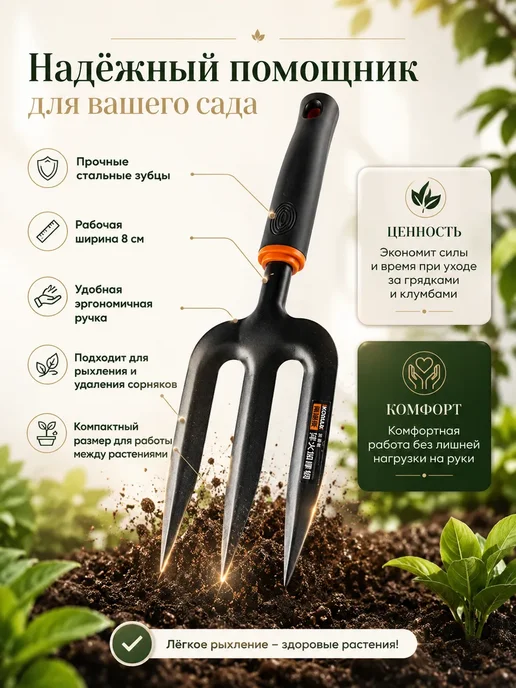 ЖК88 Ручной садовый рыхлитель 3 зубца для прополки почвы, вариант, фото 2