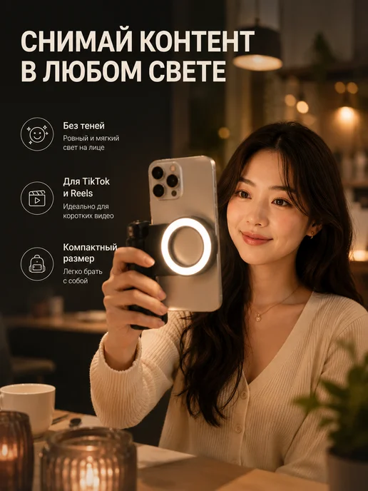 ЖМЖ8 Видеосвет для телефона LED селфи лампа блогерский свет, черный, фото 2