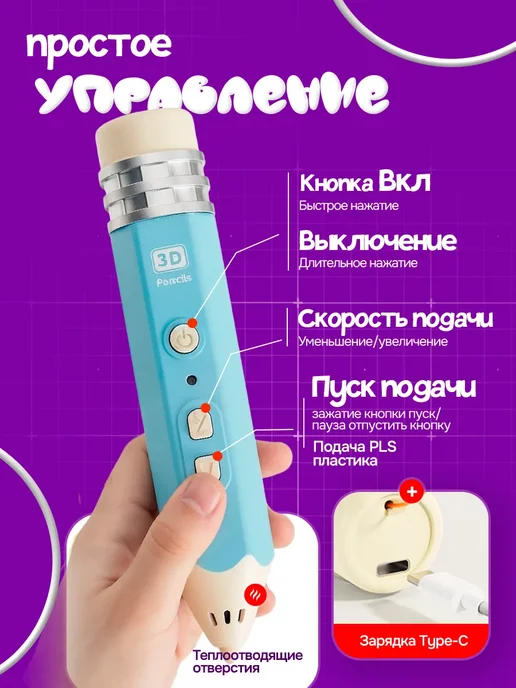 беспроводная 3d-ручка, синий, фото 3