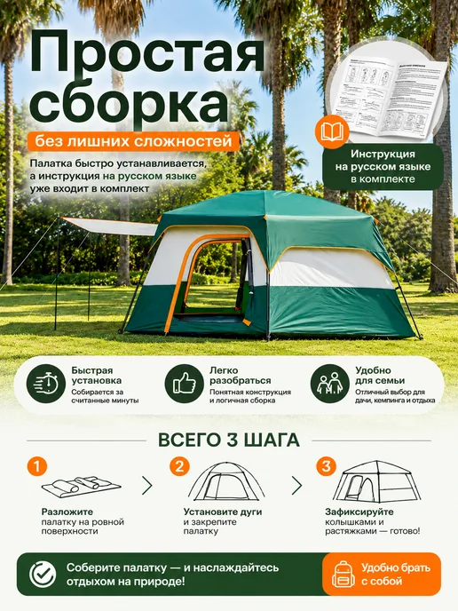 Шатер туристический 11 м2, зеленый, фото 12