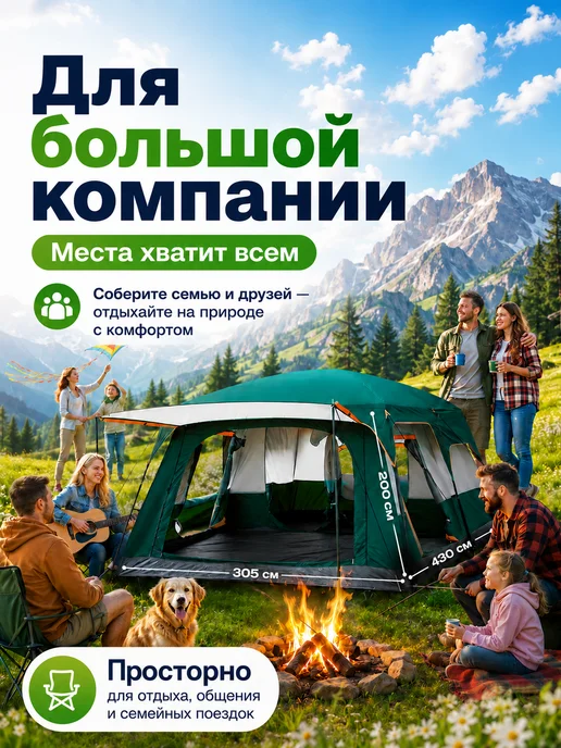 Шатер туристический 11 м2, зеленый, фото 2