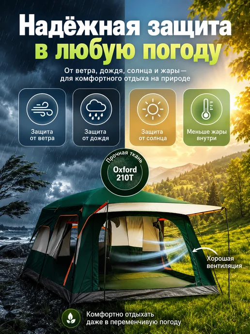 Шатер туристический 11 м2, зеленый, фото 5