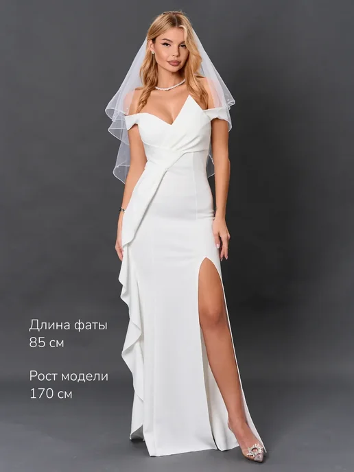 Фата свадебная короткая блестящая, белый, фото 4