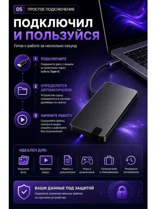 AG Digital Внешний жесткий диск 1 тб ssd для ноутбука, 1 ТБ, фото 5