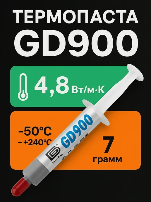 Термопаста GD900 7грамм, термопаста, в упаковке 200 г