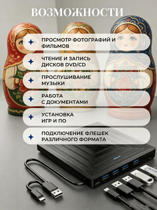 Дисковод для ноутбука внешний, вариант, фото 2