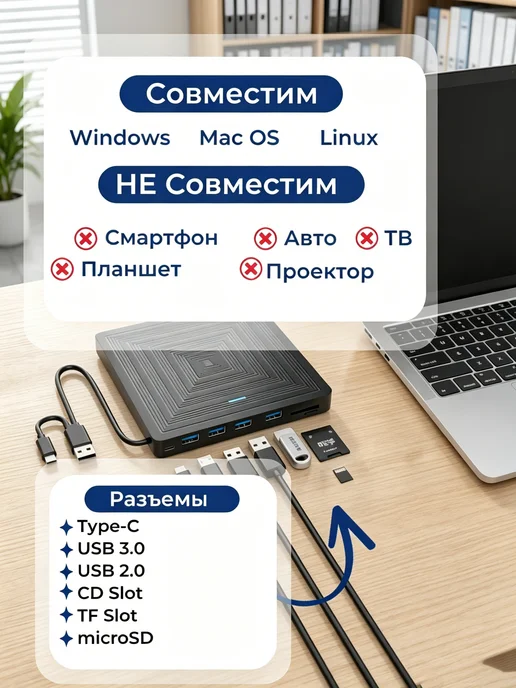 Внешний привод, дисковод для ноутбука, вариант, фото 4