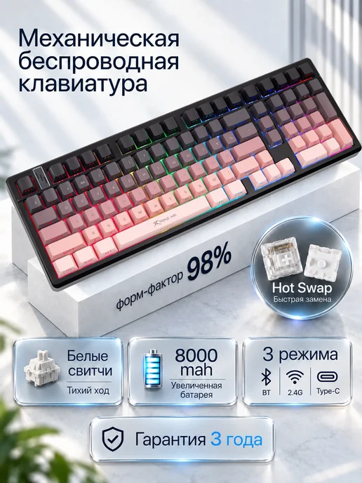 LOQI Клавиатура механическая игровая беспроводная для компьютера, черный