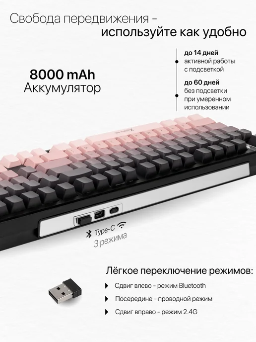 LOQI Клавиатура механическая игровая беспроводная для компьютера, черный, фото 2