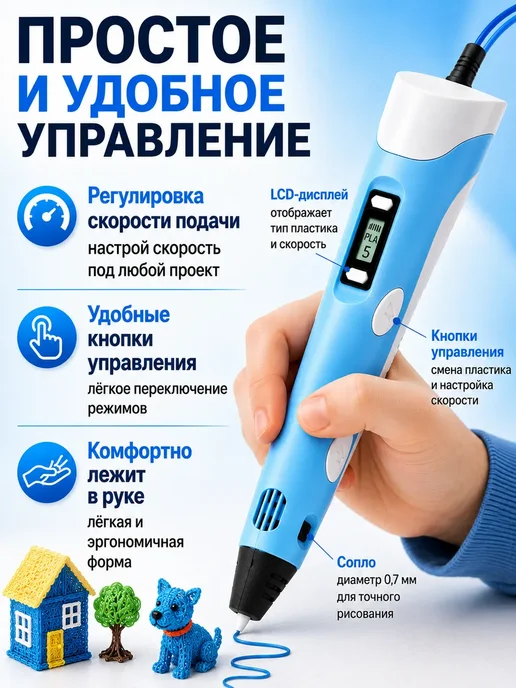 3Д ручка для объемного моделирования, голубой, фото 5