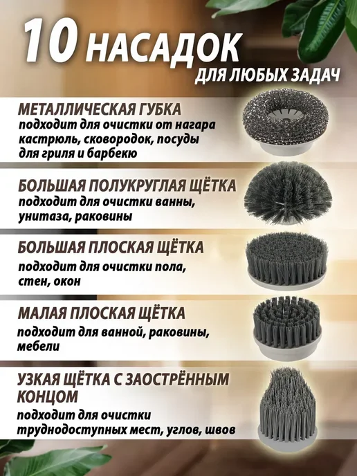 Электрощетка беспроводная для уборки дома с насадками, серый, фото 4