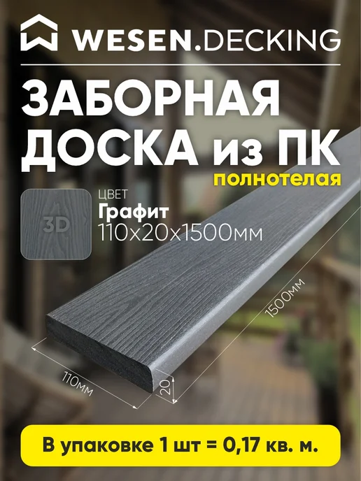 Заборная доска полимерная 110х20х1500 мм, Графит, 1 шт, 20x1500 мм, 1 шт
