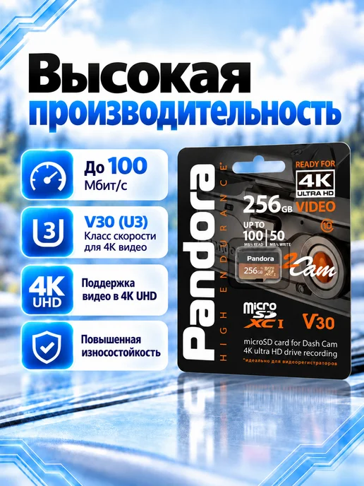 Pandora, автоэлектроника Карта памяти Micro SD 256 ГБ High Endurance V30, 256 ГБ, фото 2