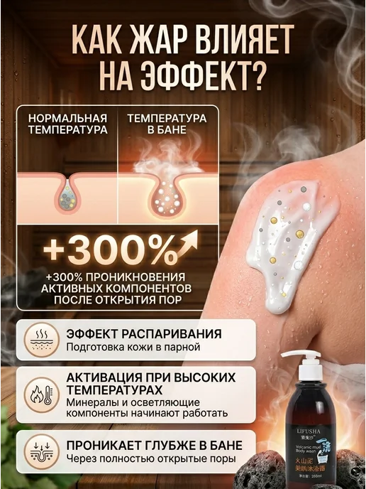 Крем-гель для бани и сауны вулканическая грязь Детокс 250мл, 250 мл, фото 3