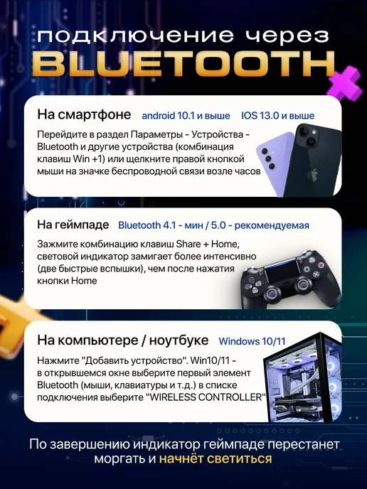 Геймпад для PS 4, ПК и телефона беспроводной, белый, фото 7