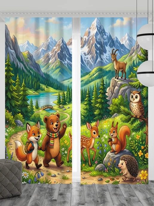Homepick Фотошторы с лесными животными, занавески для детской 290х265, 290x265