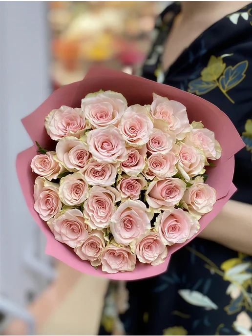 ROZA4U Букет живых цветов 25 нежных роз Пинк Атена, вариант, фото 4
