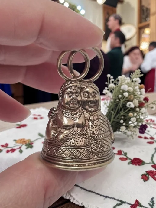 SILLA Колокольчик Свадебный бронзовый 3,7 см муж и жена, желтый, фото 3