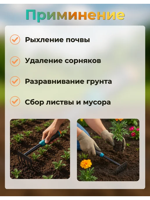 Товары для садоводства Ай да дом Грабли садовые, голубой, фото 3