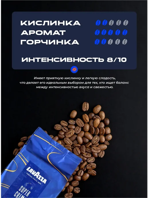 Кофе в зернах 1 кг Lavazza Super Crema 100% Арабика Италия, 1 кг, фото 3