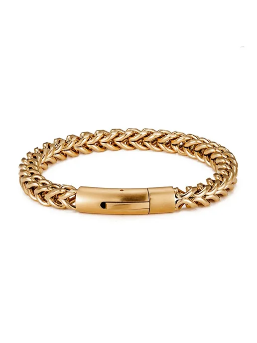 MKENDN Браслет мужской из нержавеющей стали 23 см, 18K Gold, золотой