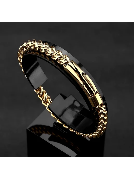 MKENDN Браслет мужской из нержавеющей стали 23 см, 18K Gold, золотой, фото 2