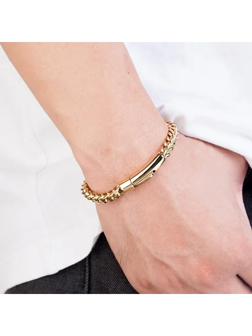 MKENDN Браслет мужской из нержавеющей стали 23 см, 18K Gold, золотой, фото 7