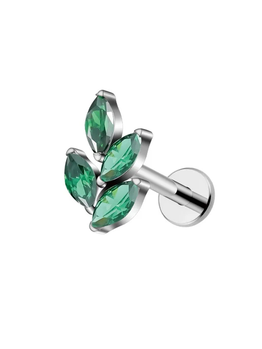 Right Grand Пирсинг в ухо изумрудный Marquise CZ 16G, 16 г