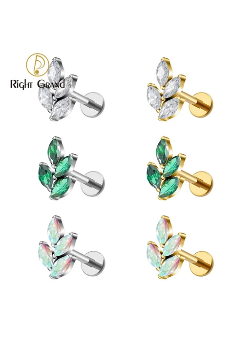 Right Grand Пирсинг в ухо изумрудный Marquise CZ 16G, 16 г, фото 2
