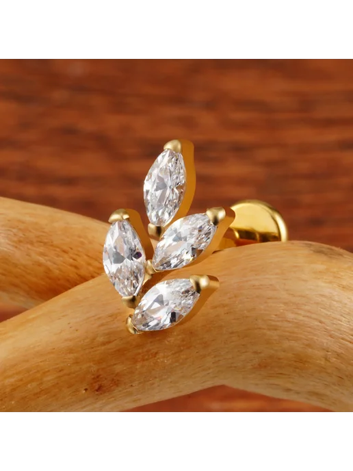Right Grand Пирсинг в ухо изумрудный Marquise CZ 16G, 16 г, фото 5